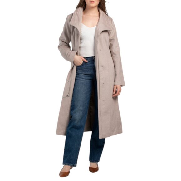 COLE HAAN Bone Wool Blend Maxi Wrap Coat - Picture 1 of 3